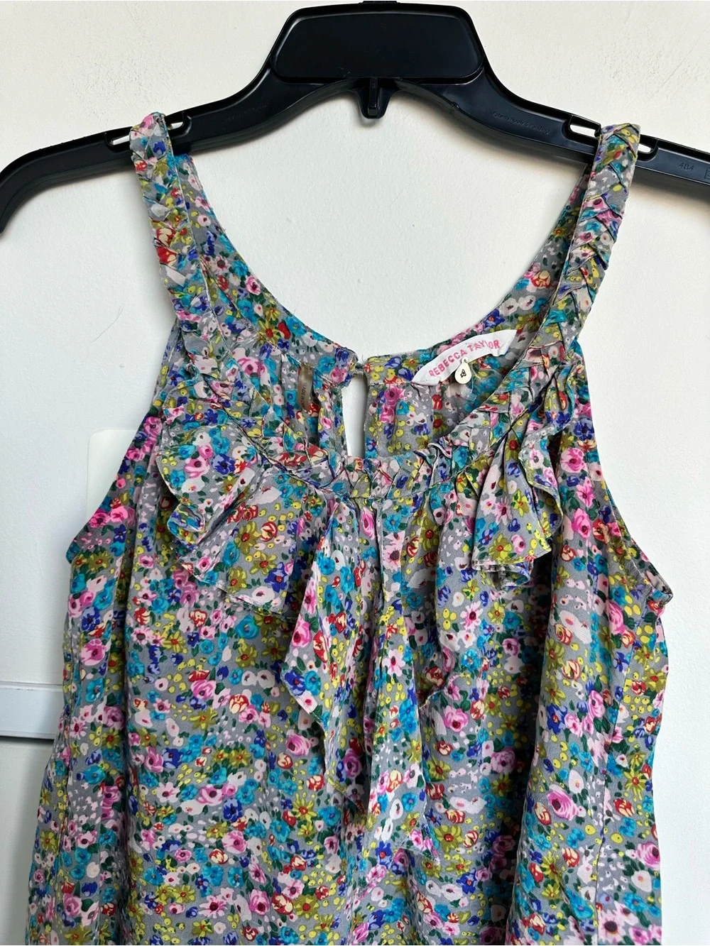 Rebecca Taylor ($250) 100% silk Ruffle Multicolour Floral Boho Tank Blouse Sz 4 - Picture 4 of 16